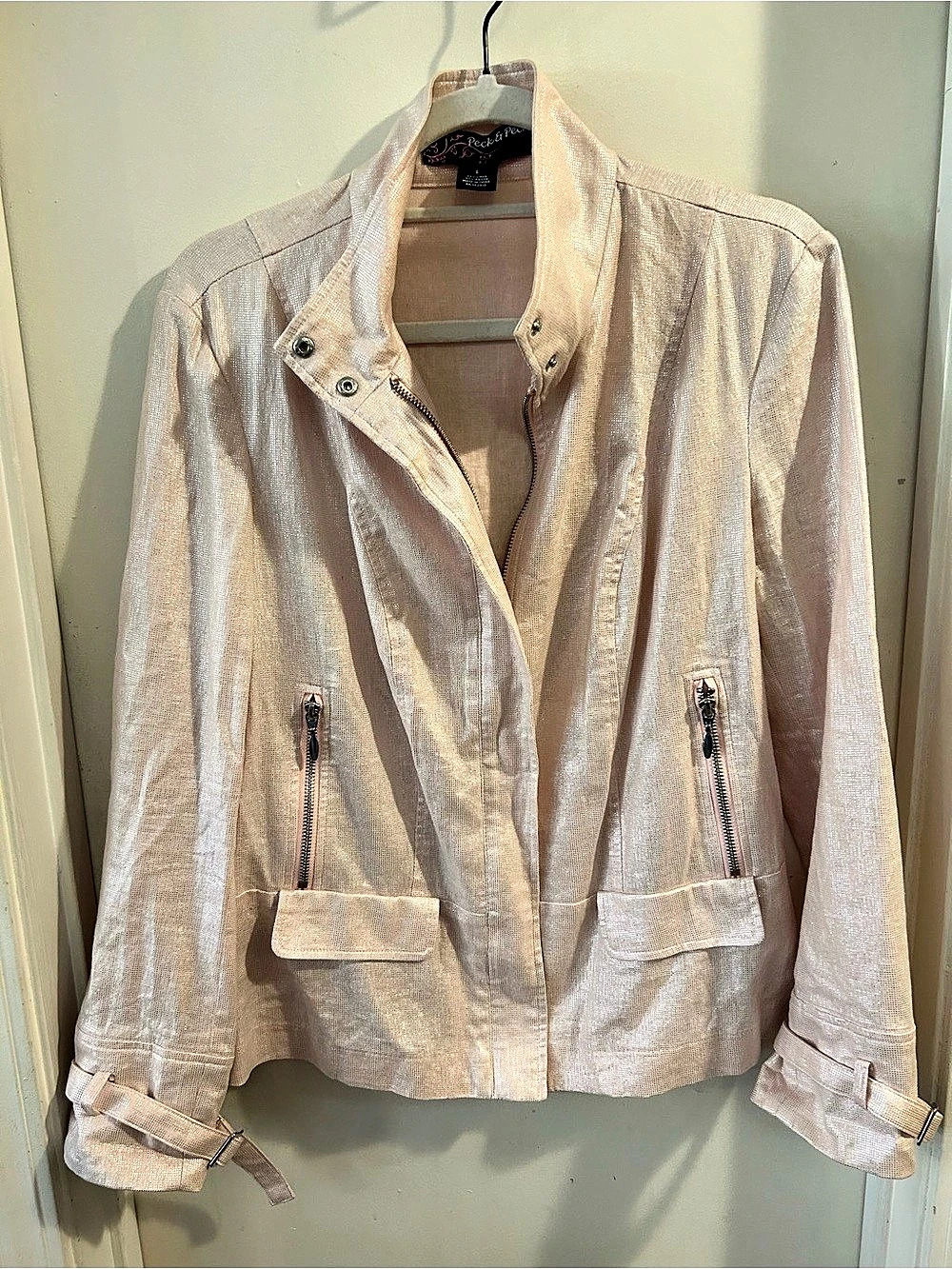 Peck & Peck Metallic Jacket in Pink Size Medium Like New